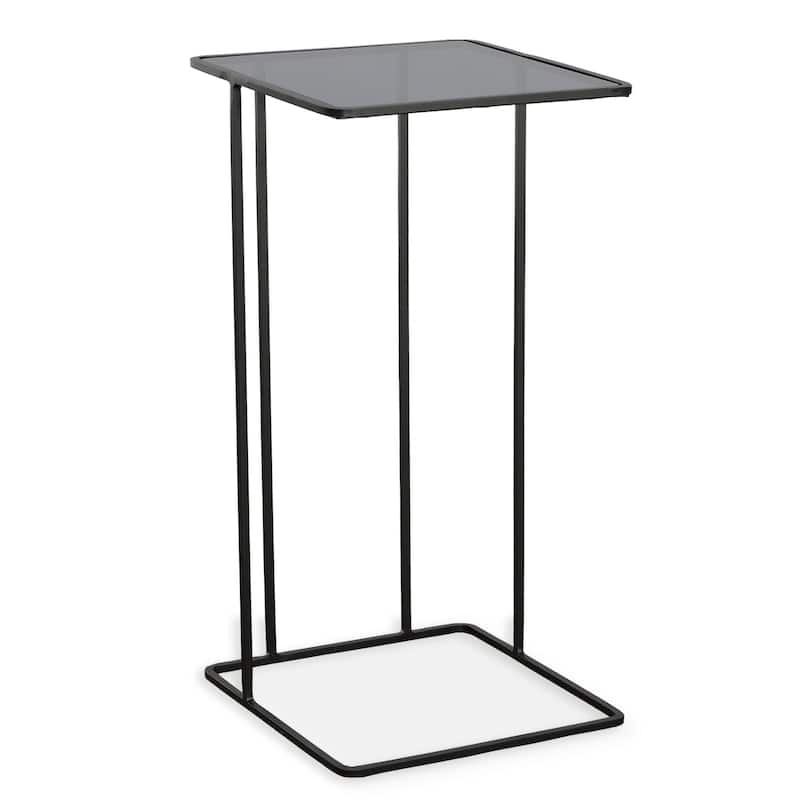 Smoked Glass Top Hand Forged Accent Table - 24" - Black