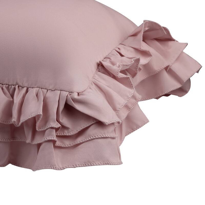 Triple Ruffle Pillowcases, Set of 2 Pillow Covers, Bedding Pillow Shams with Envelope Closure - Pink