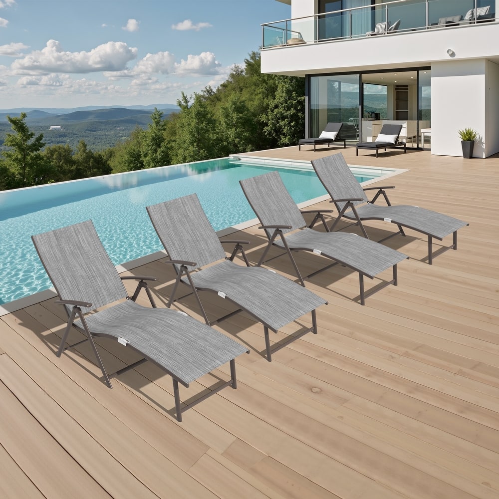 Set of 2/4 Outdoor Patio Aluminum Folding Recliner Adjustable Chaise Lounge Chairs - See Picture
