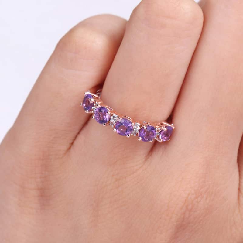 Miadora Rose Plated Sterling Silver Amethyst and White Topaz Stackable Eternity Wedding Band Ring