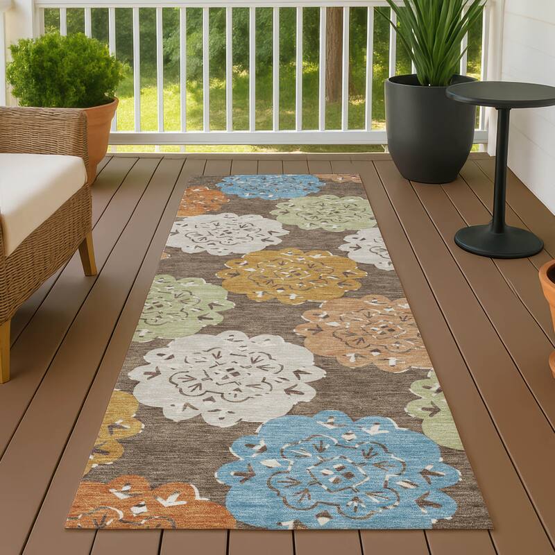 Machine Washable Indoor/ Outdoor Global Motif Chantille Rug - Chocolate - 2'3" x 7'6"