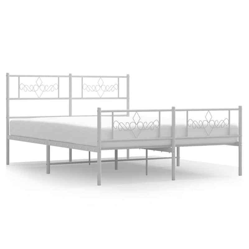 vidaXL 12 Inches White Full Size Metal Bed Frame No Mattress - 77.2" x 55.9" x 35.4"