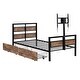 preview thumbnail 7 of 11, Black Twin Size Metal Platform Bed w/ Rotatable TV Stand Storage Bed Frame