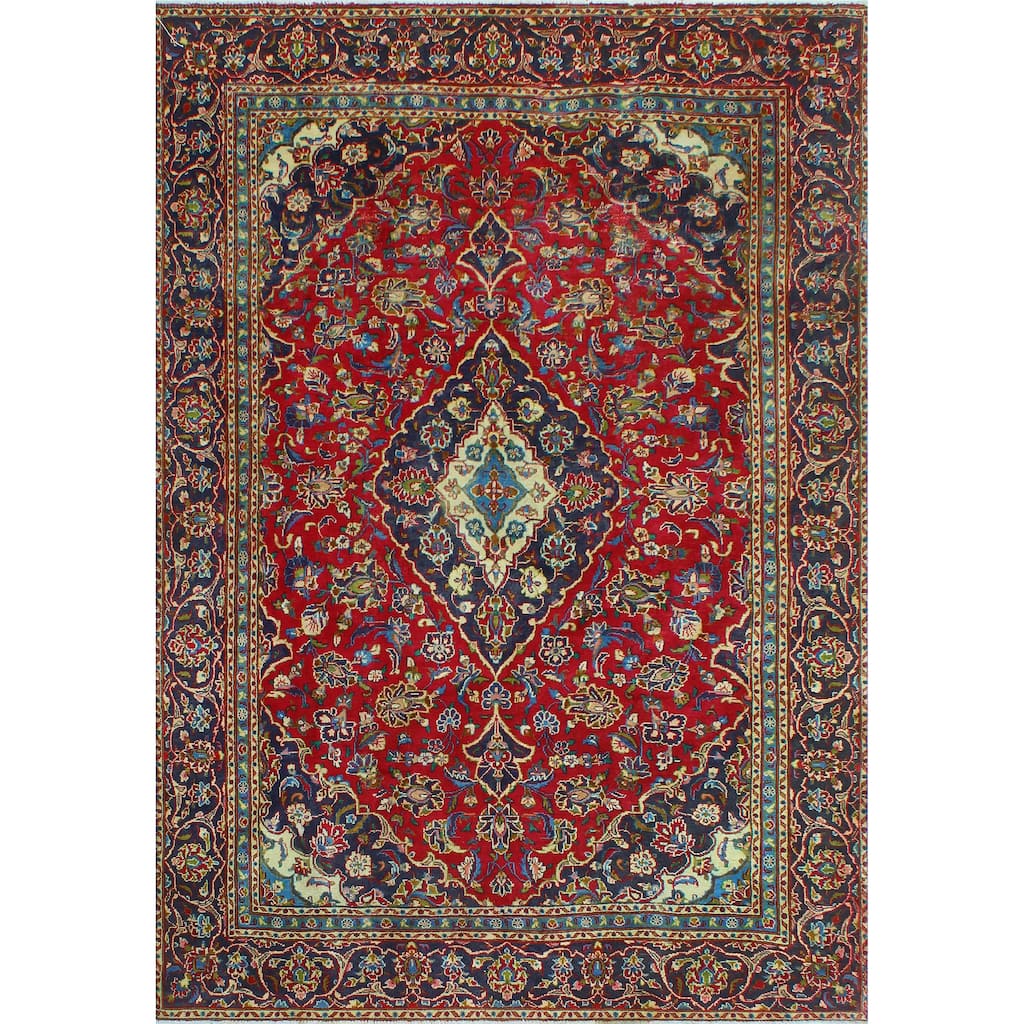 Fine Vintage Distressed Ansell Red/Navy Rug - 5'9" x 8'4"