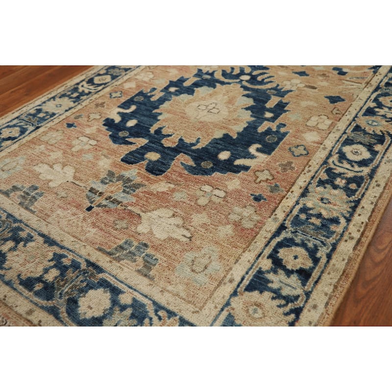 Hand Knotted Oriental 100% Wool Carpet Transitional All-Over Oranges & Rust Oushak Runner Rug - 8' 2'' X 2' 11''