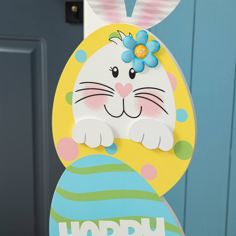 Glitzhome 42"H Easter Wooden Bunny and Eggs Porch Decor