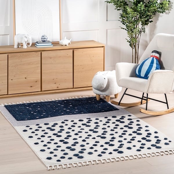 slide 2 of 9, Nuloom Alena Starry Night High-Low Kids Tasseled Area Rug 3' x 5' - Navy - Rectangle