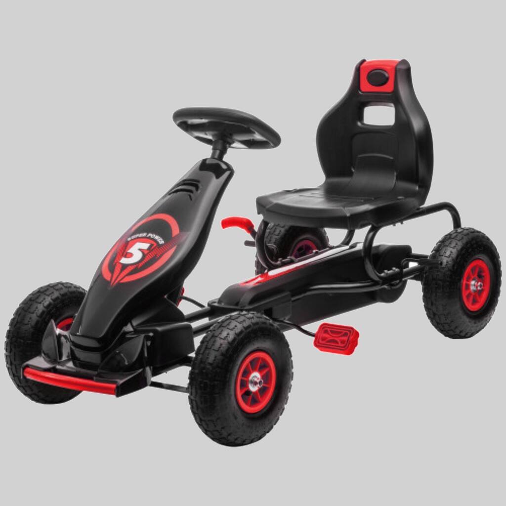 Pedal Go Kart for Kids with Handbrake, Reverse Gear, Rubber Wheels, Suspension, and Adjustable Seat, Ages 5-12