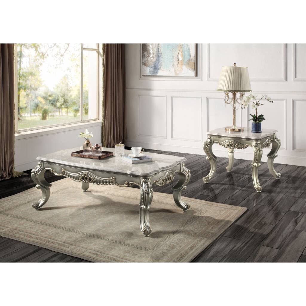 Miliani Coffee Table , Natural Marble & Antique Bronze Finish