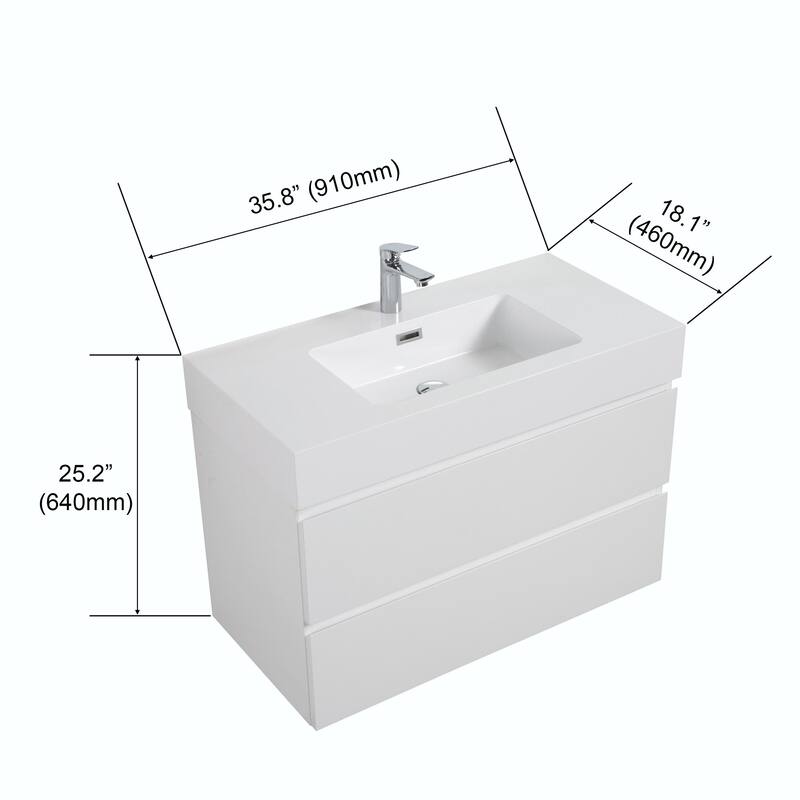 36"/30"/24" Floating Bathroom Vanity with Sink, Wall-Mounted Storage Cabinet