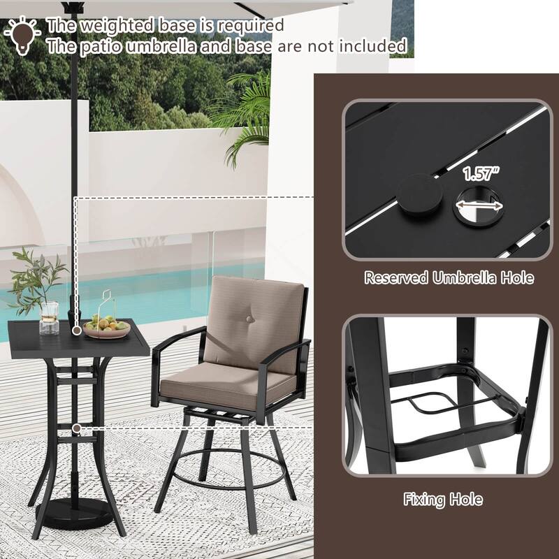 Gymax Set of 3 Swivel Bar Set Table & Chairs Set w/ Soft Cushions &
