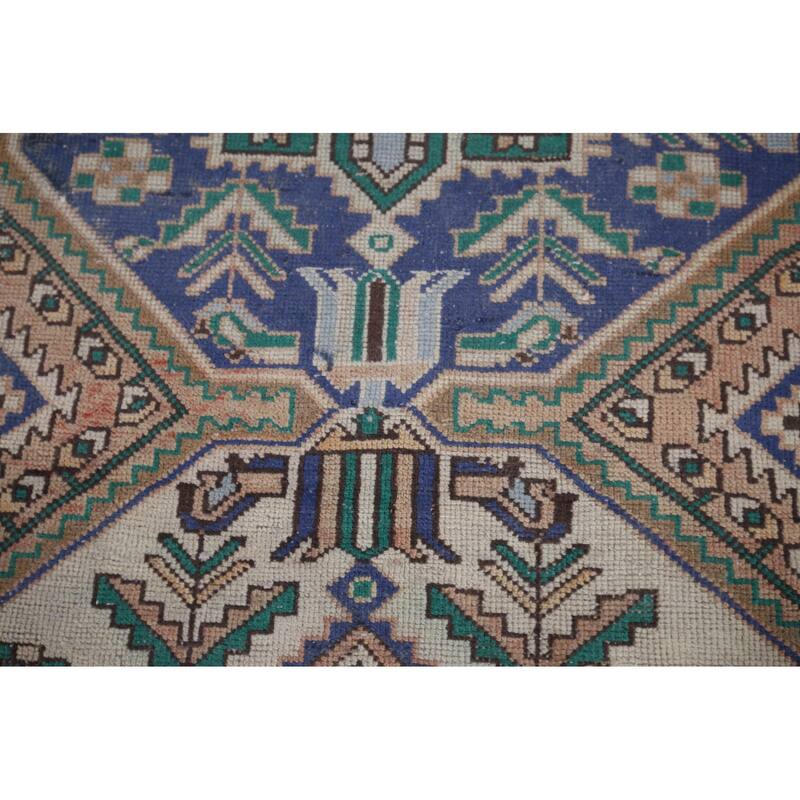 Beige Geometric Bakhtiari Vintage Persian Rug Handmade Wool Carpet - 4'10" x 9'9"