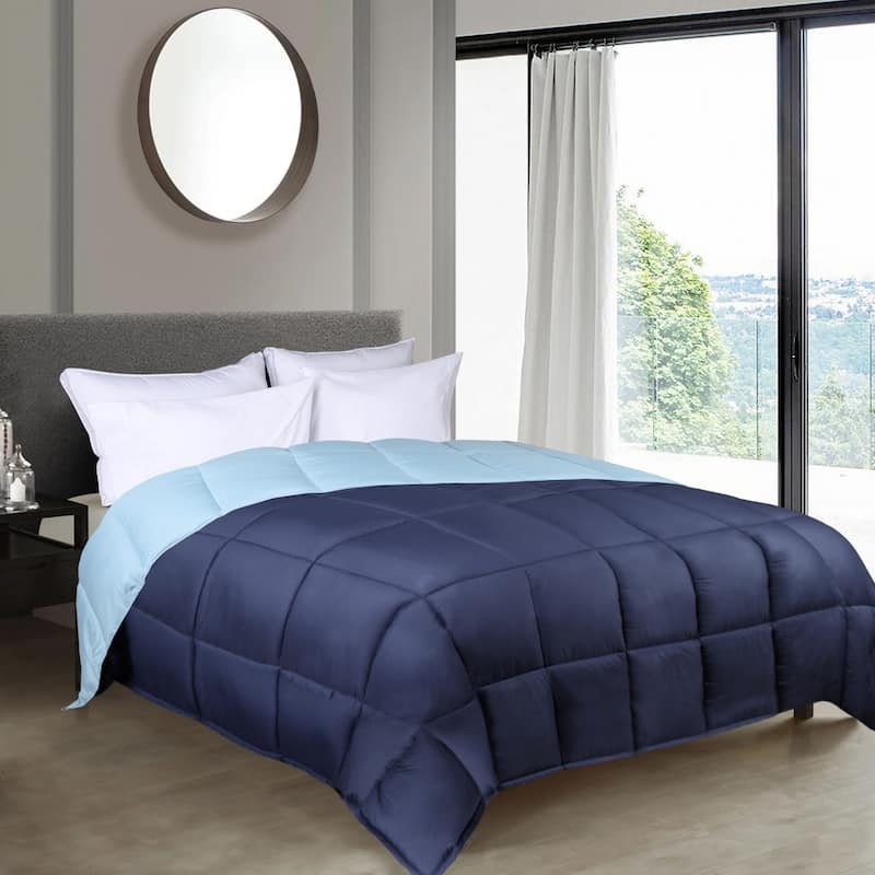 Superior Brushed Microfiber Down Alternative Reversible Comforter - Twin - Navy Blue-Light Blue