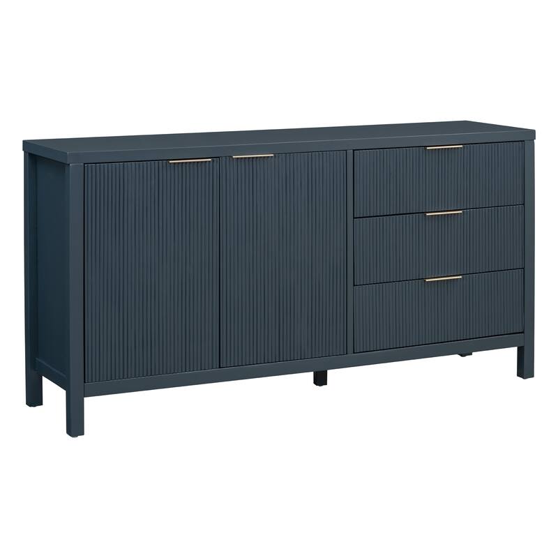60" MDF Wave Design Console Tables - 2 cabinet & 3 Drawers with Acacia Wood Legs