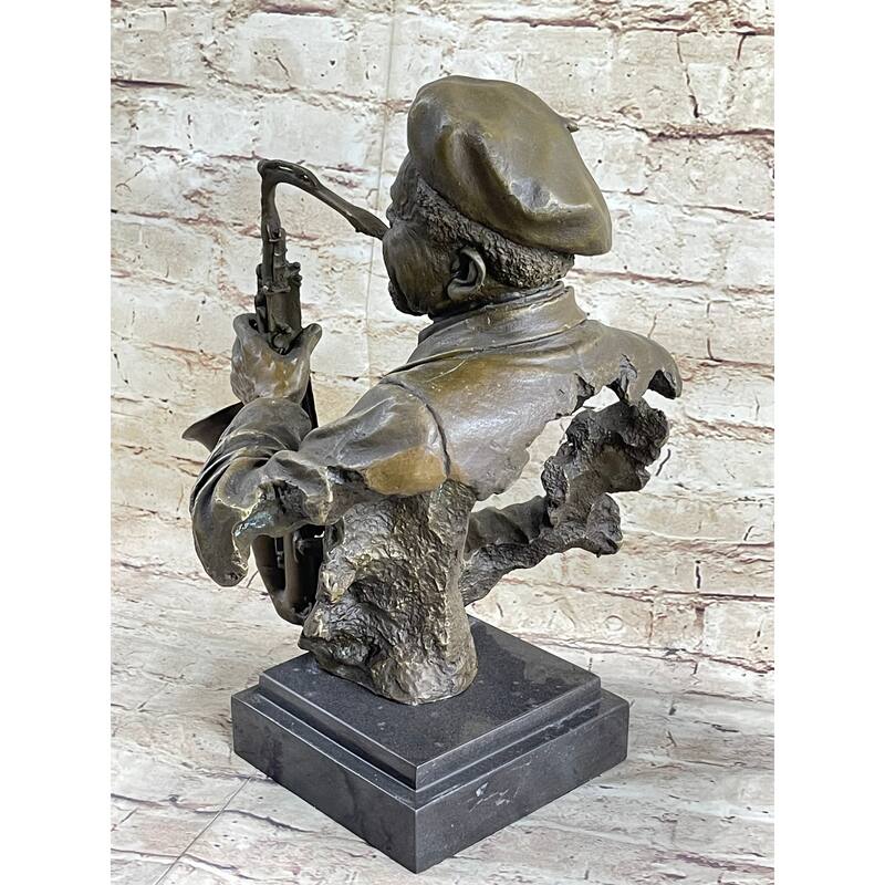 Bronze Sculpture Statue Of African American Black Jazz Saxophone Musician, Signed