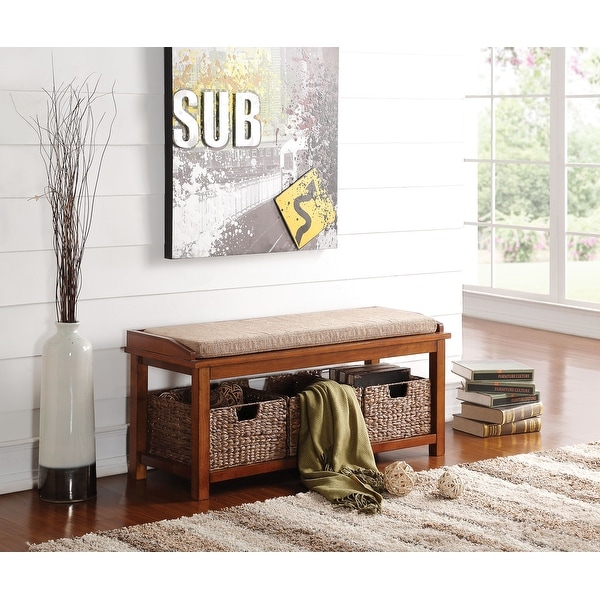 Bench With Storage, Light Brown Microfiber & Walnut
