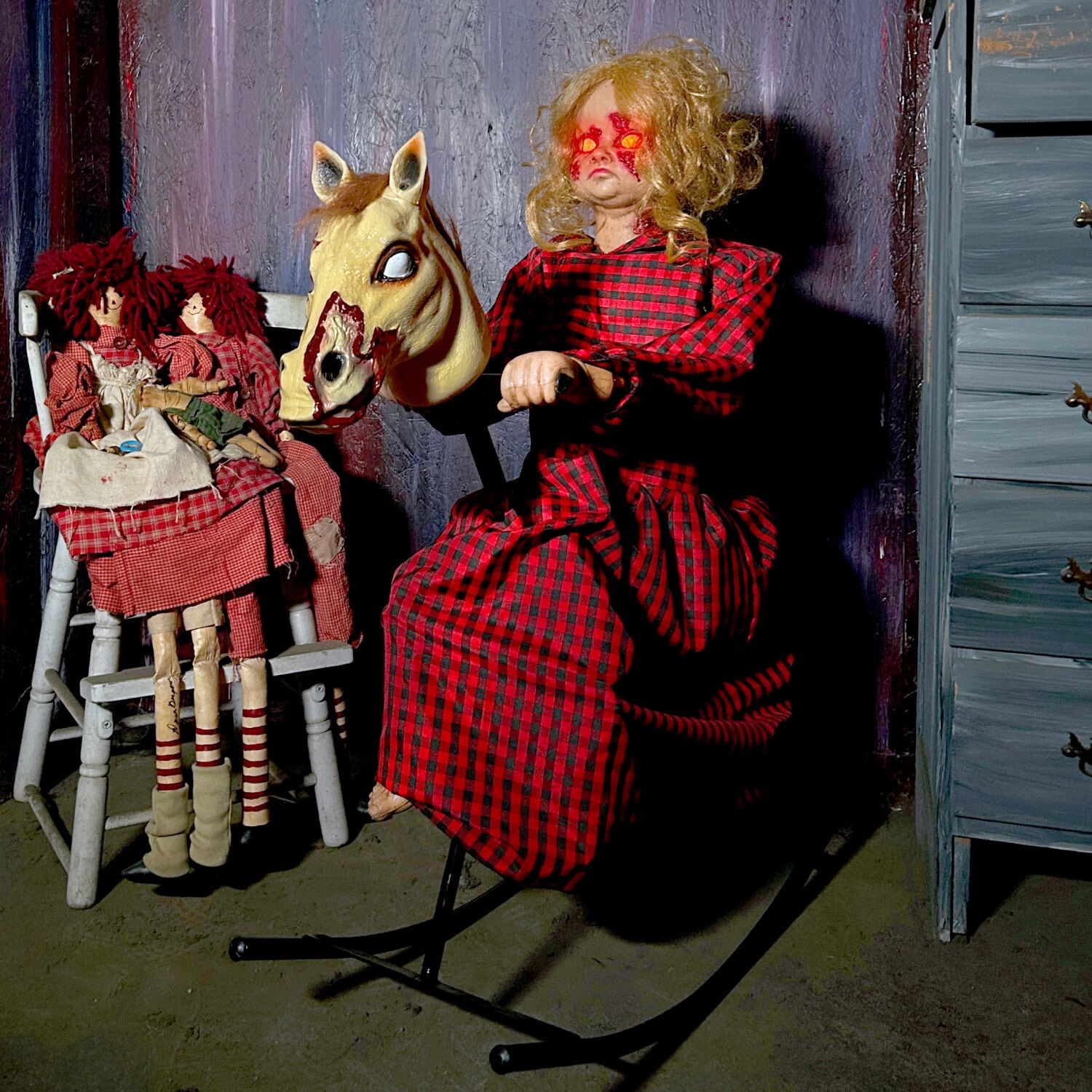 Haunted Hill Farm 3.2-Ft. Voice & Sound-Sensor Rocking Horse Girl Halloween Animatronic