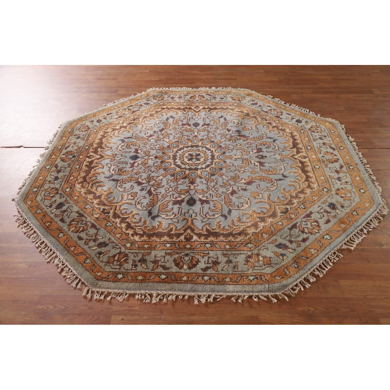 Heriz Serapi Indian Octagon Area Rug Hand-knotted Wool Carpet - 6'0"x 6'1"