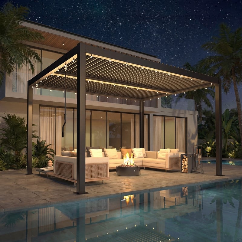 Outdoor Louvered Pergola with Optional Winter Cover – Adjustable Hardtop Gazebo, Steel Frame