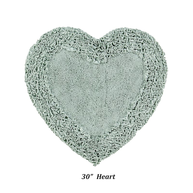 Better Trends Shaggy Border Collection Bathroom Rug -100% Cotton Tufted, Non-Skid Spray Latex Backing, Machine Washable Bath Mat - 30" Heart - Sage