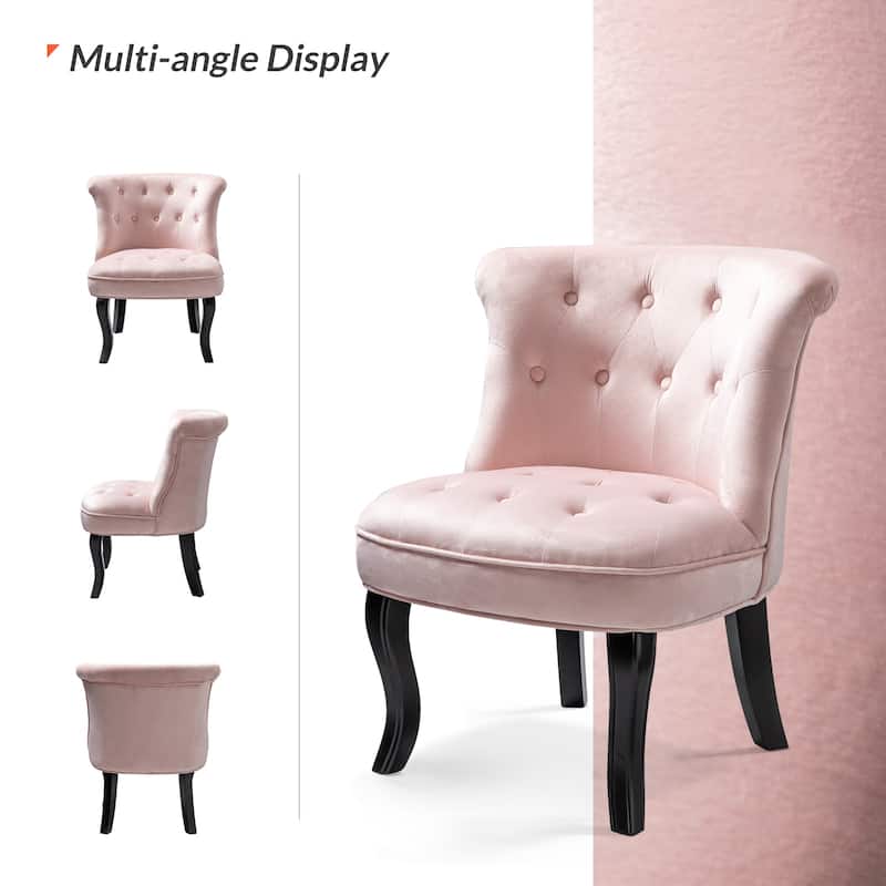 Paolino 25.1" Wide Traditional Velvet Button-tufted Back Stools with Wood Legs by HULALA HOME