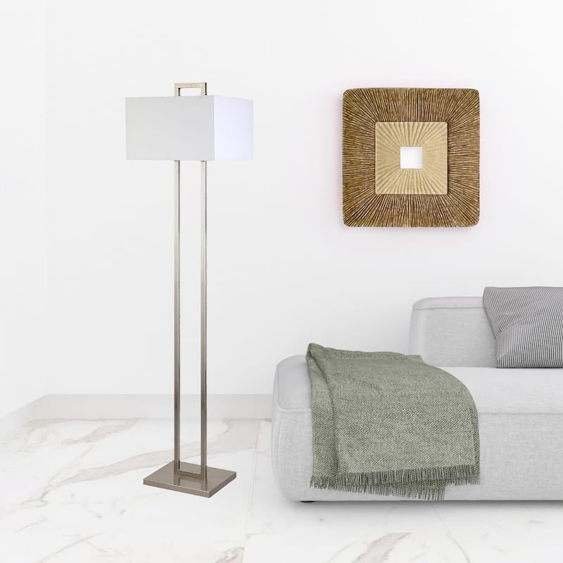 Metal Traditional Floor Lamp with Linen Shade and Rotary Socket Switch Rectangular Shape - 16” x 14” x 68” (D x W x H)