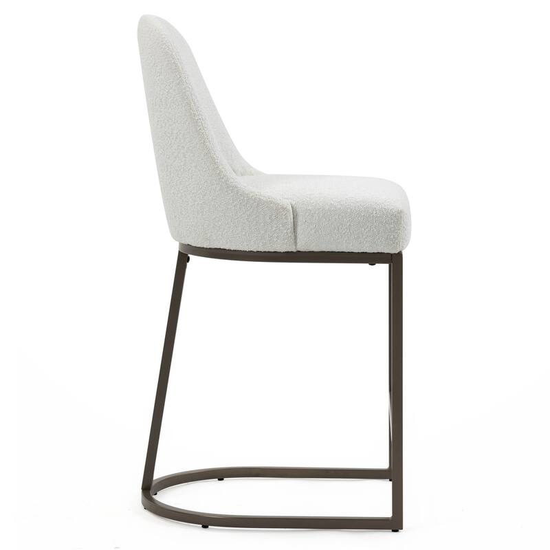 Set of 2 Ayane White Boucle Counter Stool with Iron Legs