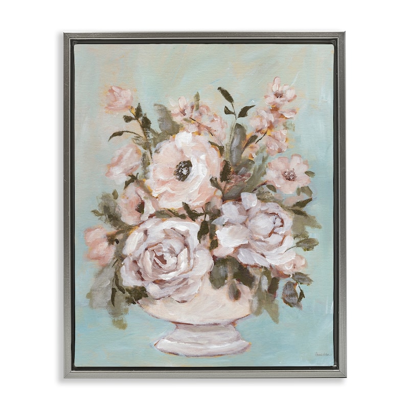 Stupell Sophisticated Flower Bouquet Framed Floater Canvas Wall Art Design By Amanda Hilburn - 17 x 21 - Grey