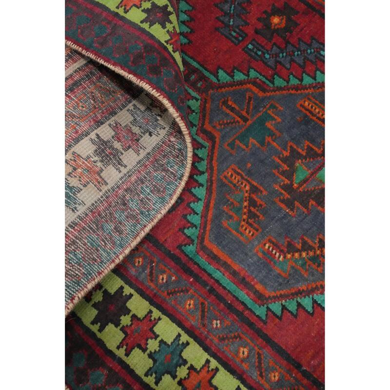 Hand Knotted Oriental 100% Wool Carpet Traditional Geometric Red Ardebil Runner Rug - 8' 10'' X 3' 4''