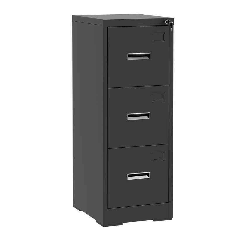 3 Drawer Metal Vertical File Cabinet with Lock and Card Slot File Cabinet for A4 Legal/Letter Size Narrow File Cabinet Locked
