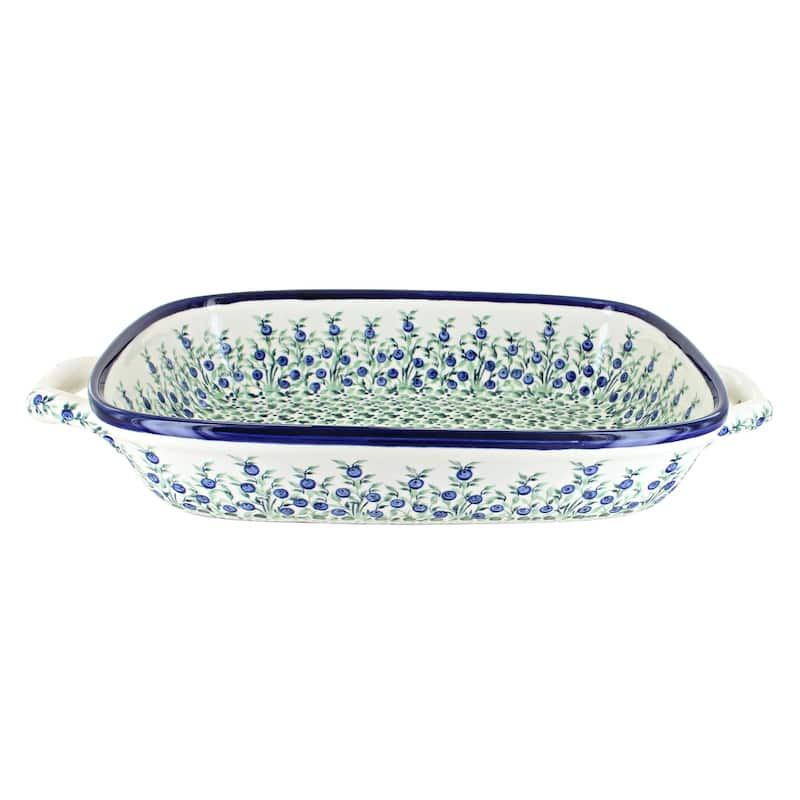 Blue Rose Polish Pottery 1345 Zaklady Large Baker with Handles - Porcealin Vine