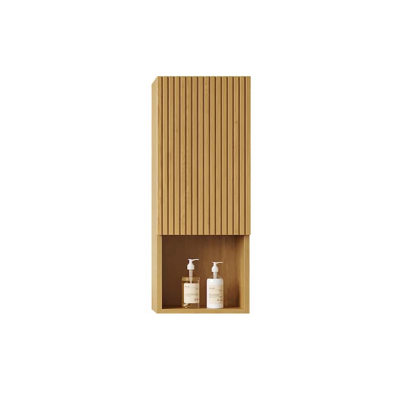 GDFStudio - Mitch Modern Tall Wall-Mounted Bathroom Storage Cabinet with Soft-Close Door, Corolla Oak Woodgrain Finish