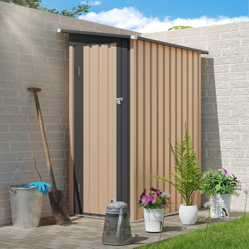 4.27 FT x 2.42 FT Metal Garden Shed 5 X 3 FT Pent Roof with Side Hinge Door