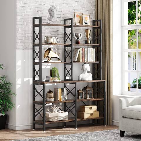 6-Tier Bookshelf, Industrial 70.9" Tall Book Cases, Wood and Metal