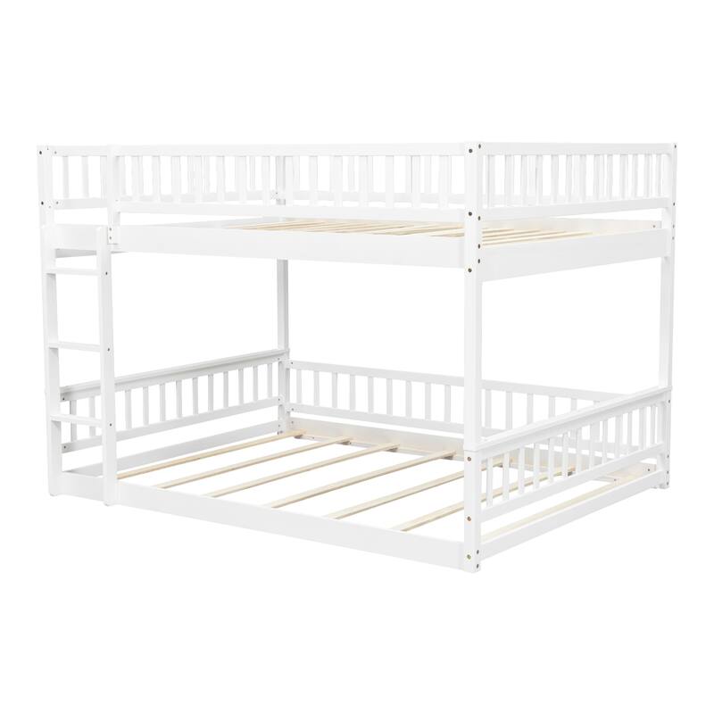 Bunk Bed Frame with Ladder and Guardrails, Detachable Design Wooden Bunk Bedframe into 2 Separate Platform Beds