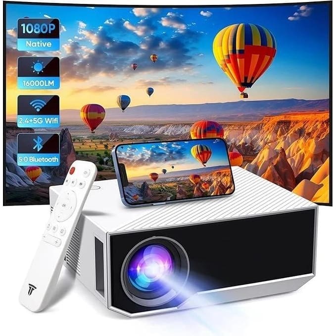 Projector with WIFI and Bluetooth, 1080P Native Full HD Video Projector, 16000 L - Black