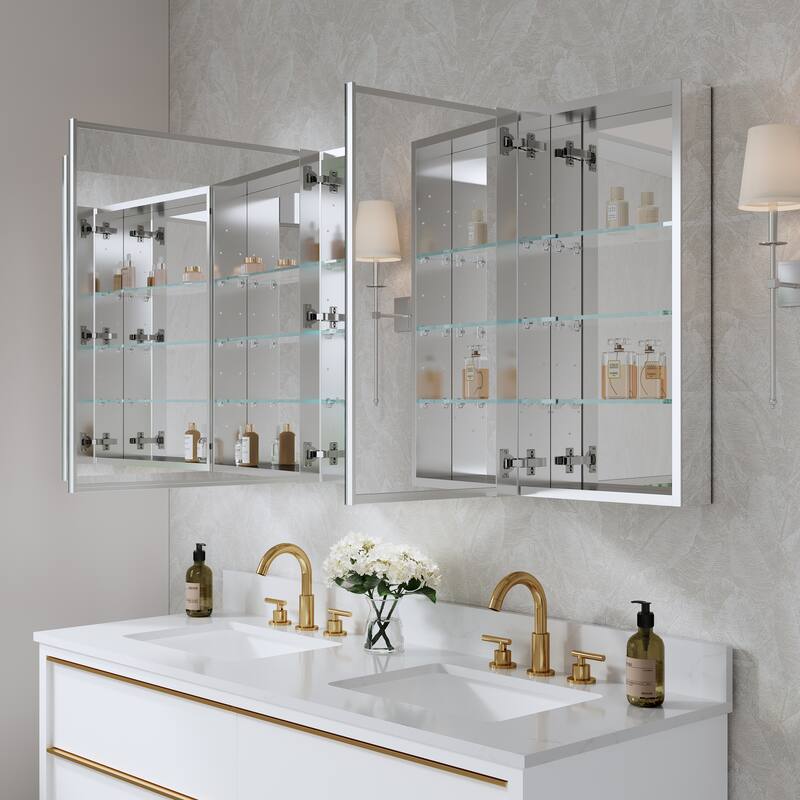 56''/64''W X 30''H Recessed Or Surface Wall Mount Bathroom Medicine Cabinet With Adjustable Glass Shelves