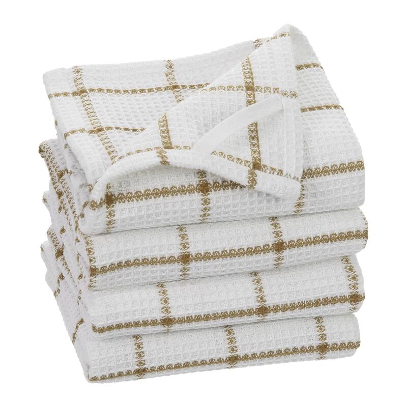 Fabstyles Solo Waffle Cotton Kitchen Towel Set of 4 - 18x28 - Brown