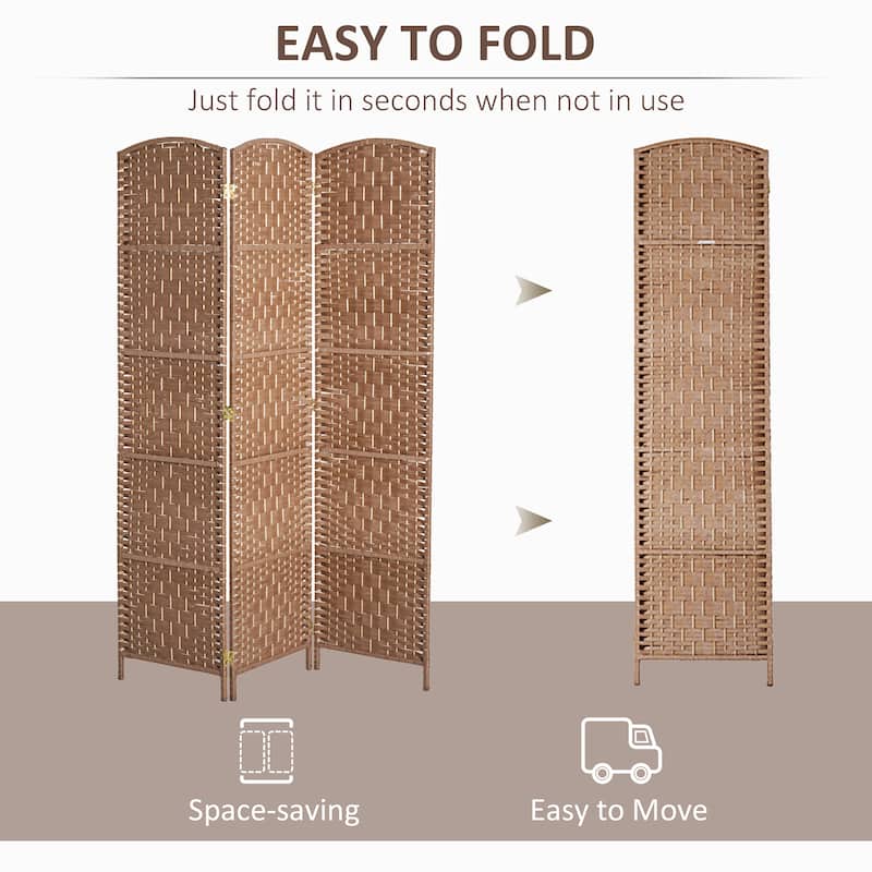HomCom 6' Tall Wicker Weave Three Panel Room Divider Privacy Screen - Natural Blonde Wood
