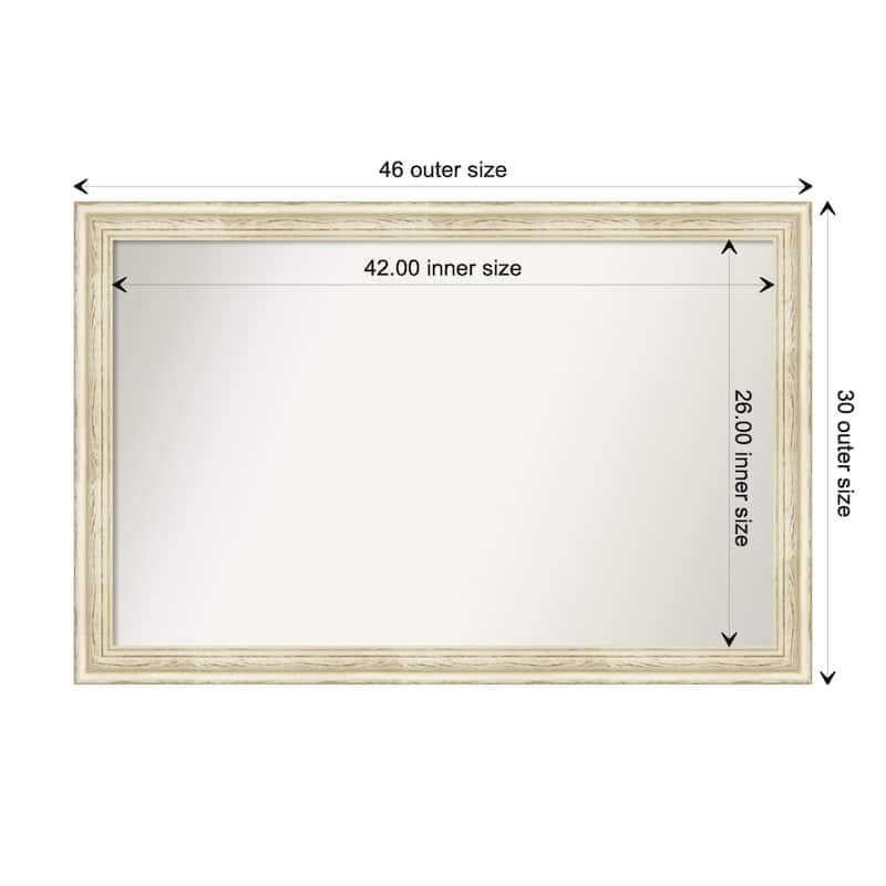 Country White Wash Framed Non-Beveled Custom Wall Mirror, Bathroom Vanity Mirror - Outer Size: 46.5 x 30.5