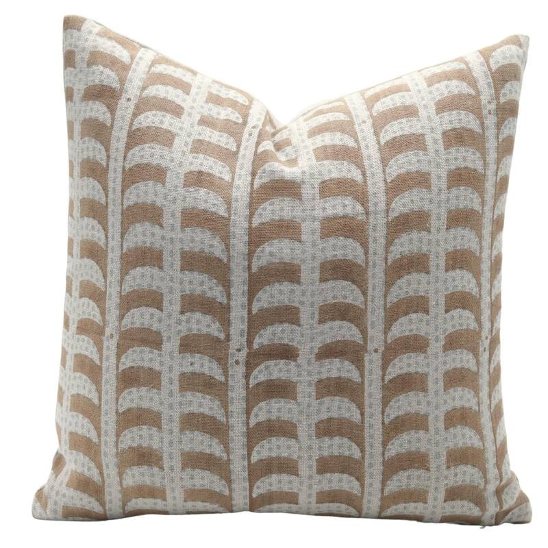 Fabdivine Brown Home Decorative Throw Pillowcase Block Print Floral Heavy Linen Cushion Cover Farmhouse Sofa or Bed, Garud - Pillow Covers - Garud- Brown, Grey - 14" x 36"