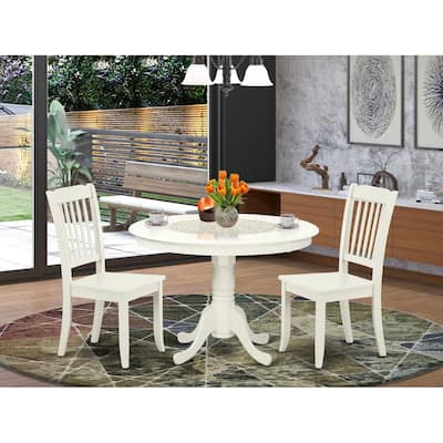 Vintage Dinette Set - 3 Piece Round Table & Chairs - Small Space Dining Room Furniture - Linen White