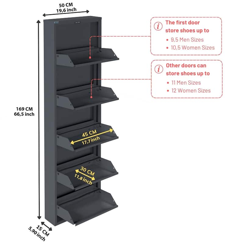 Antibacterial 5 Tier metal shoe cabinet without holes