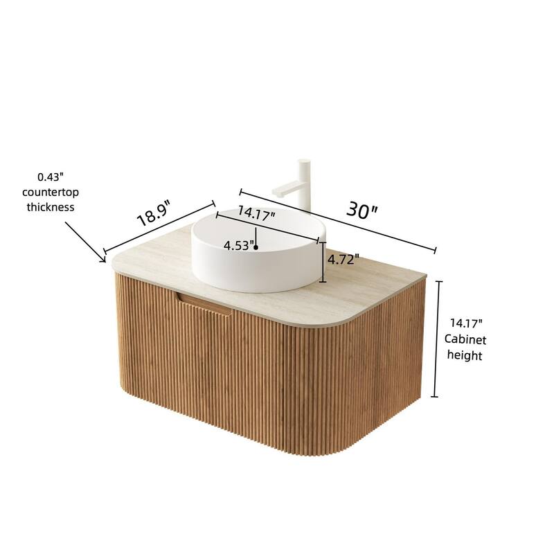 Wall Mounted Bathroom with White Round Ceramic Basin and Drawer