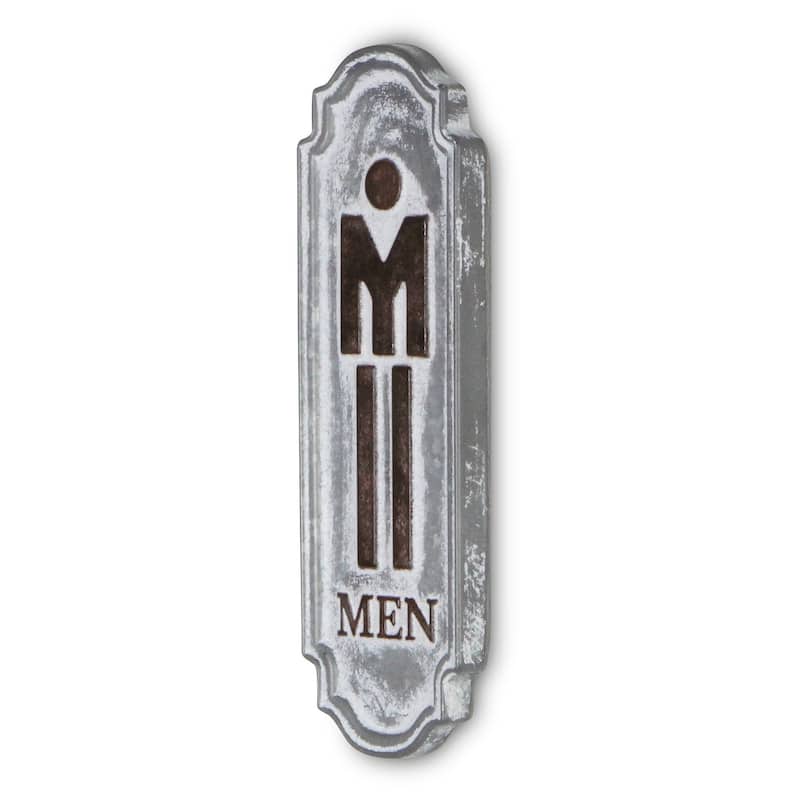 HomeRoots 12" X 4" Gray and Brown Handcrafted Mens Room Metal Wall Decor