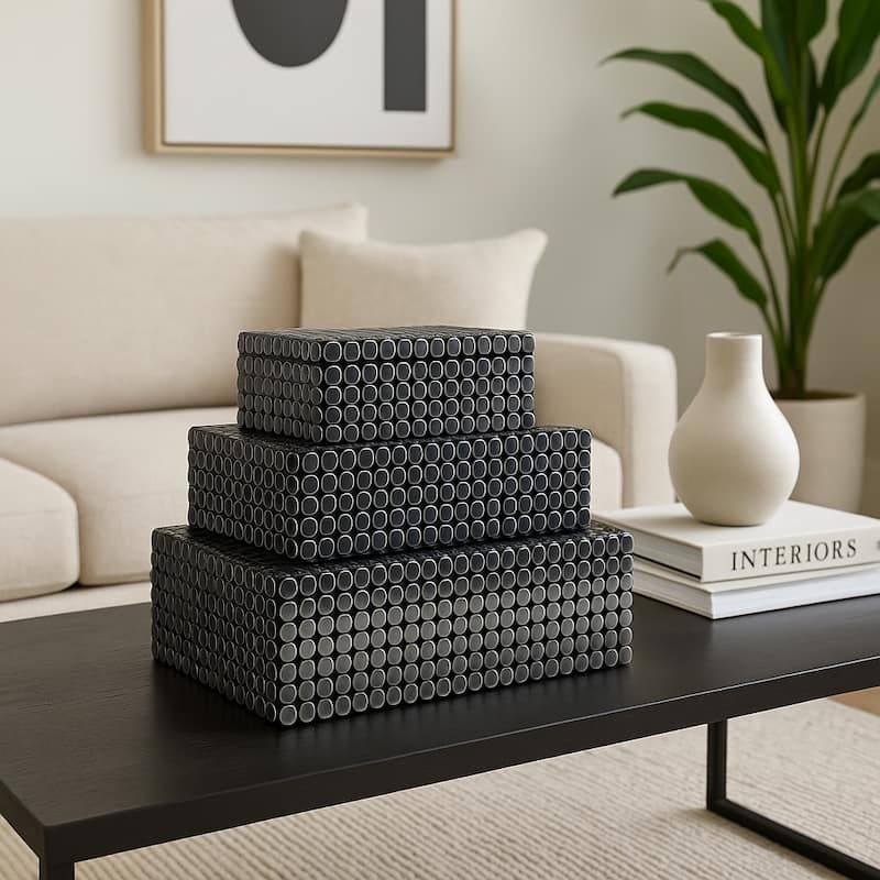Resin Boxes Embossed Metallic Dot Texture (Set of 3) - 3/4" Black - 12" x 8" x 3.75"