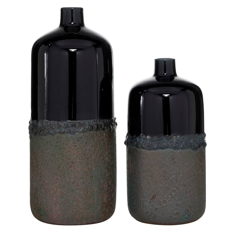 Black Ceramic Decorative Vase (Set of 2) - 8 x 8 x 19