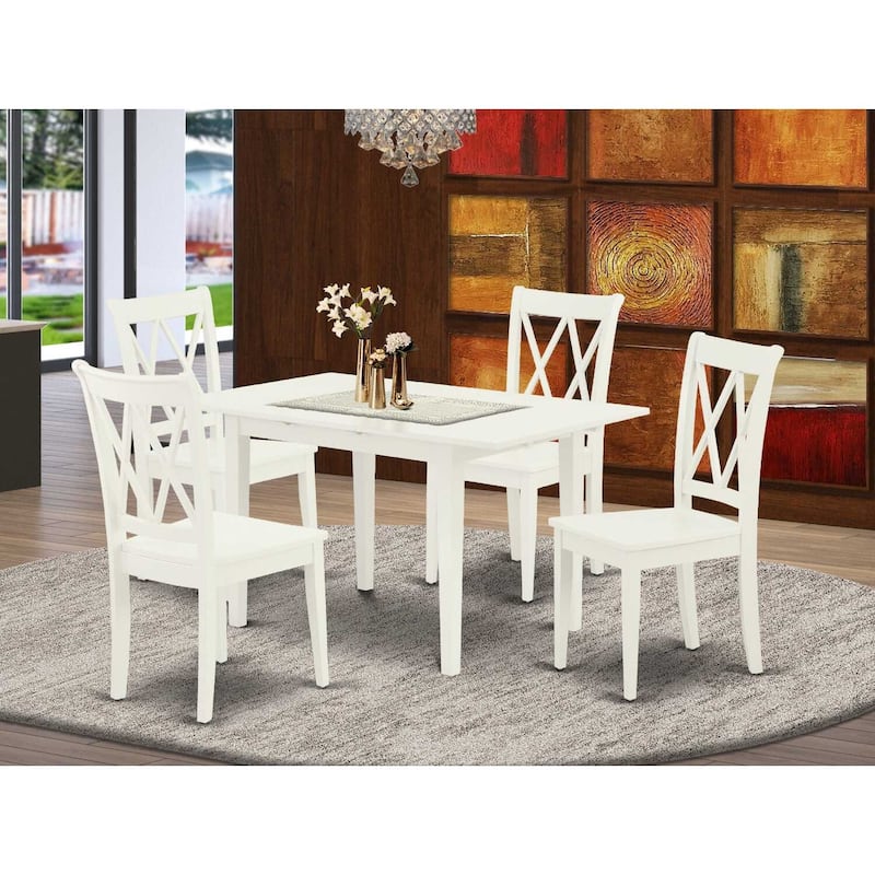 HomeStock 5-Pc Linen White Finish Solid Wood Top-Rectangular Dining Room Set with Butterfly Leaf-Seats 4