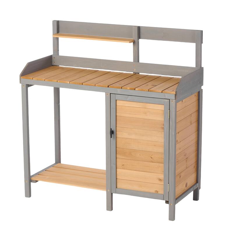 GDF Studio - Outdoor Solid Wood Potting Bench with Sink and Storage Garden Workstation