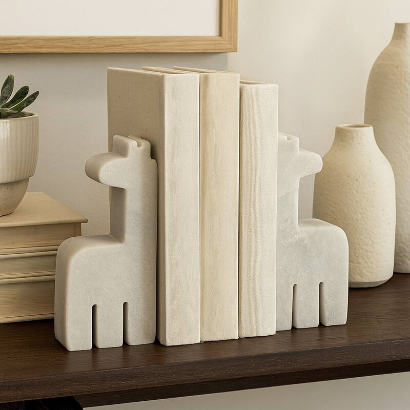Decorative Marble Giraffe Bookends - Home Decor- Set of 2, 7", White - 7.0"
